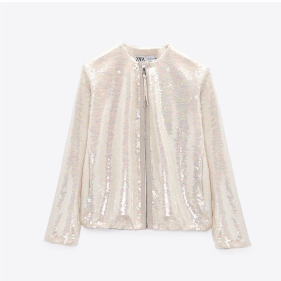 ZARA NEW WOMAN SEQUIN BOMBER JACKET CREAM S 2451/003/000/043 - Picture 9 of 12